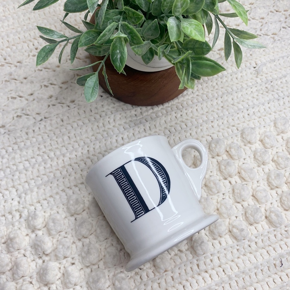 ANTHROPOLOGIE Porcelain Ceramic Monogram Coffee Tea Cup Mug “D” Initial
